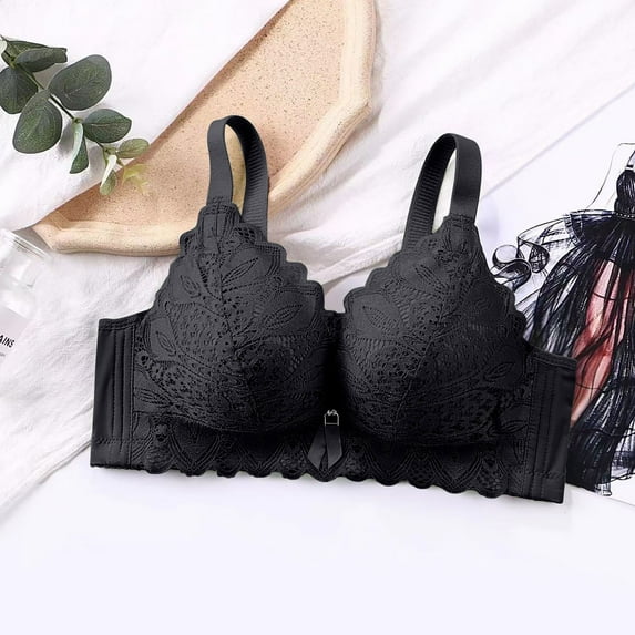 successthop Women Bras Lace No Underwire Push up Bralettes Padded Triangle Corset Bra Full Coverage Comfortable Lingerie Black 34