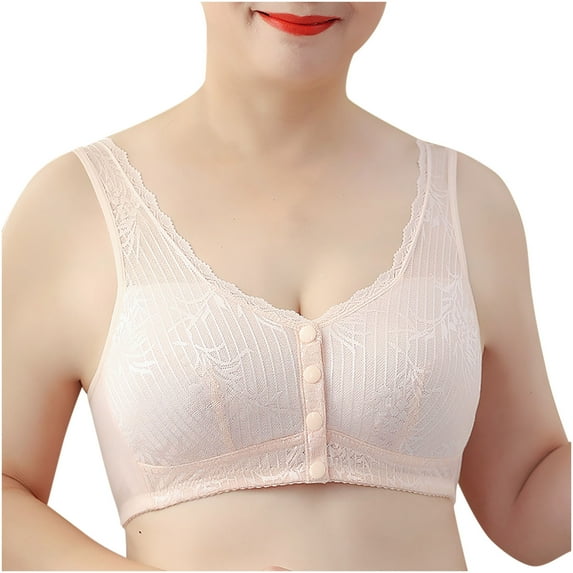 successthop Women Bras Plus Size Daisy Floral Wirefree Push up Bralettes Padded Button Front Closure Wide Strap Corset Full Coverage Crop Tank Top Sexy Shapewear Nude 3XL