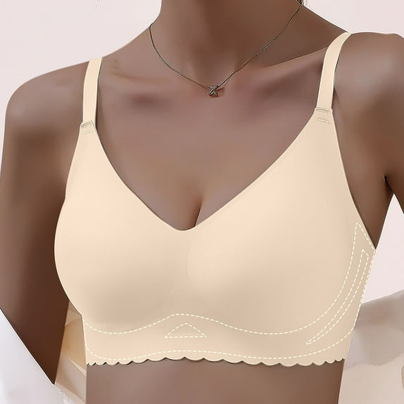 successthop Women Bras No Underwire Scalloped Wireless Push up Tshirt Bralettes Padded Adjustable Strap Bustier Full Coverage Crop Cami Top Comfort Underwear Nude 2XL