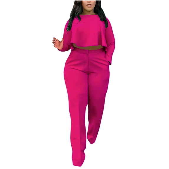 TrendVibe365 Women Jogger Outfit Sweat Suits Long Sleeve Sweatshirt Sweatpants 2 Piece Workout Sports Sets Tracksuit Women's Fashion Casual Sports Long Sleeve Top Pant Suit for Women Hot Pink XXXL