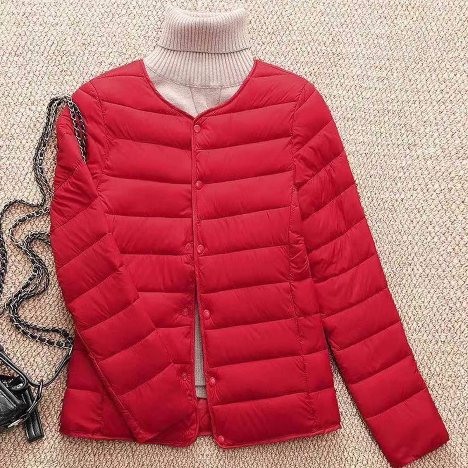 TrendVibe365 Women Puffer Jacket Lightweight Red Long Sleeve Down