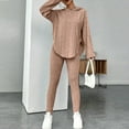 thumbnail image 1 of successthop Women Two Piece Outfits Sets Summer Solid Color Ribbed Knit Crewneck Long Sleeve Shirts and Long Pants Cosy Loose Fit Pajamas Lounge Set Loungewear Summer Outfits, 1 of 9