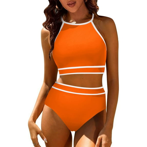 TrendVibe365 Women's Bikini Swimsuits 2 Piece Full Coverage Spaghetti Strap Scoop Neck Bikini Top High Waist Bikini Bottoms Modest Bathing Suit Solid Push up Slimming Boho Vacation Swimwears