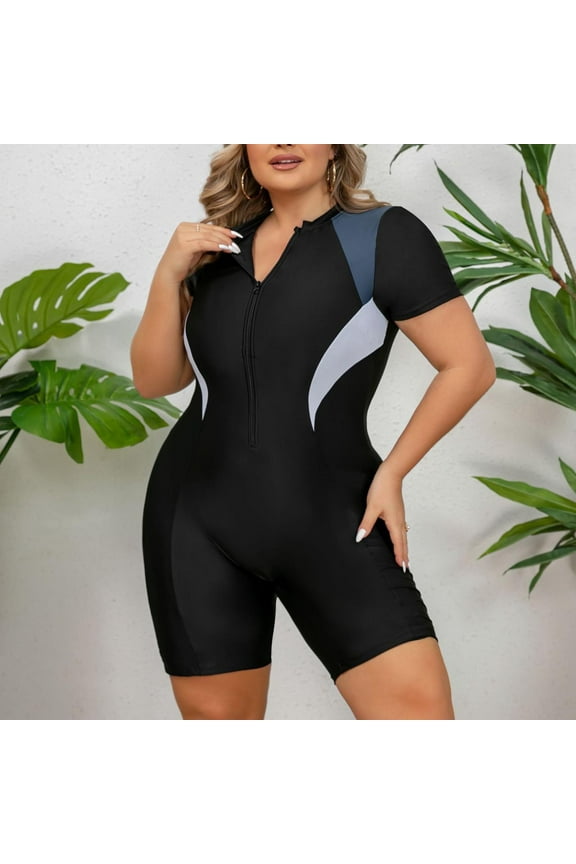 Women's Rash Guard Swimsuit Sets One Piece Padded Boyleg Short Sleeve High Neck Swim Shirt Romper Jumpsuit Zip Front Athletic Modest Bathing Suit Solid Boho Vacation Swimwears