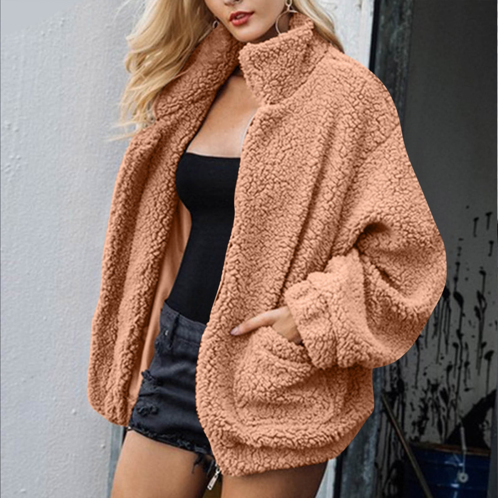 TrendVibe365 Women's Winter Jackets & Coats Plus Size Faux Wool Jacket