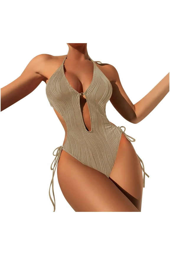 TrendVibe365 Womens Bathing Suits One Piece Cutout Monokini Halter High Waist Tummy Control Plunge V Neck Bodysuit Romper Modest Swimsuits Solid Push up Slimming Fashion Beach Swimwears