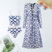 TrendVibe365 Womens Bathing Suits One Piece with Skirt 2 Piece Padded High Waist Tummy Control Bandeau Bodysuit Romper Swimsuits Retro Slimming Resort Wear with Chiffon Wrap Long Cardigan Cover up
