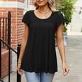 thumbnail image 1 of TrendVibe365 Womens Blouses Dressy Casual Spring Tunic Pleated Plain Shirts Ruffle Sleeve Short Sleeve Tees Pullovers Round Neck Tshirts Loose Fit Outfits, 1 of 4