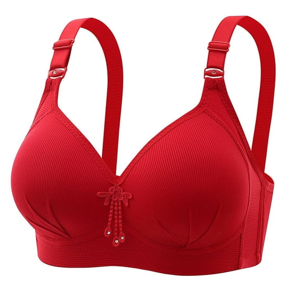 TrendVibe365 Womens Bra Plus Size Wirefree Push up Bralettes Padded Triangle Adjustable Strap Corset Full Coverage Crop Cami Top Comfy Shapewear Red 3XL