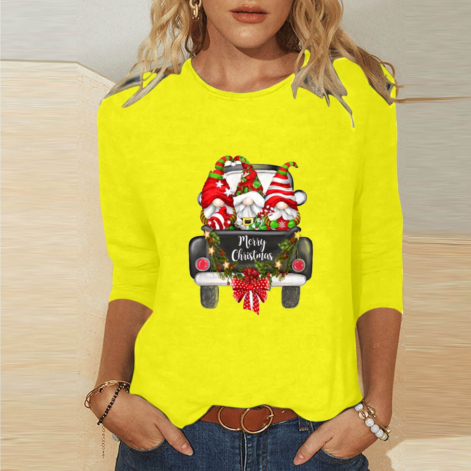 TrendVibe365 Womens Christmas Tops Plus Size Gnomes Xmas Shirts Crew