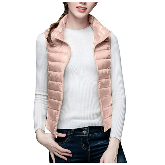 TrendVibe365 Womens Cropped Puffer Vests Plus Size Pink Sleeveless Down Jacket No Hood Crop Winter Coats Packable Warm Outerwear Solid Thick Coat Zip Winter Clothes 2023 Soft Comfy Overcoat