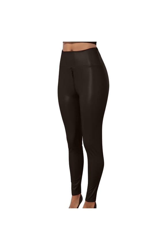 Womens Faux Leather Leggings Leather Shiny Stretchy Pleather Leggings Tights High Waisted Butt Lifting Leggings Tights Comfy Skinny Pull On PU Pants Black XS