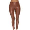 thumbnail image 1 of successthop Womens Faux Leather Leggings Plus Size Leather Slit Leg Stretchy Pleather Leggings Tights High Waisted Butt Lifting Leggings Tights Comfy Skinny Pull On PU Pants Brown 3XL, 1 of 5