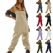 TRENDVIBE794 TrendVibe365 Womens Fleece Overalls One-piece Bibs Jumpsuits People Dupes Adjustable Suspender Straps Warm Winter Fluffy Fuzzy Ski Pants 2024 Casual Loose Fit Rompers with Pockets Khaki S