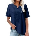 thumbnail image 1 of successthop Womens Graphic T Shirts Blue Embroidery Tunics Hide Belly Linen Blend Shirts Plain Solid Cute Tops V Neck Tshirts Short Sleeve Tee Blouse Flattering Outfits, 1 of 6