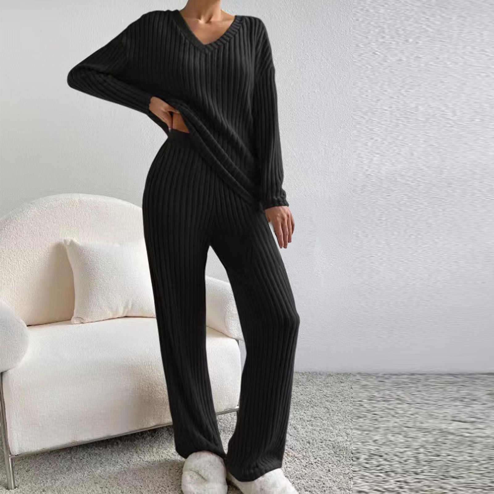 Pure Color Simple Long Cardigan Knitted Loose Three-piece Suit