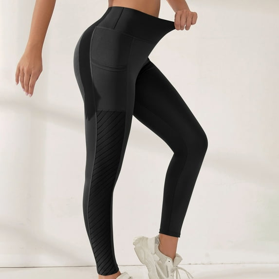 successthop Womens Leggings High Waisted with Pockets Solid Color Stretchy Athletic Yoga Pants High Waisted Butt Lifting Leggings Tights with Pockets Casual Slim Sports Trousers Black XL