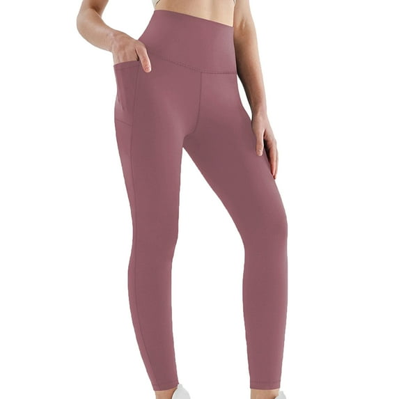 TrendVibe365 Womens Leggings High Waisted with Pockets Solid Color Stretchy Gym Yoga Pants High Waisted Butt Lifting Leggings Tights with Pockets Casual Slim Sports Trousers Pink S