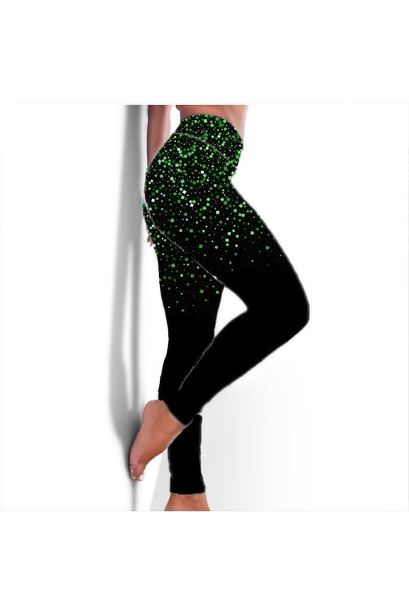 Womens Leggings High Waisted Sequins Printed Glitter Sparkly Y2K Stretchy Workout Yoga Pants High Waisted Butt Lifting Leggings Tights Casual Slim Sports Trousers Green L
