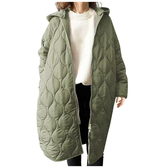 successthop Womens Long Puffer Coat Below Knee Oversized Green Long Sleeve Down Jacket No Hood Long Winter Coats Packable Warm Outerwear Plain Thick Coat Zip Winter Clothes with Pockets Outfits