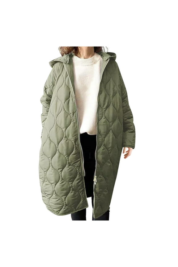Womens Long Puffer Coat Below Knee Oversized Green Long Sleeve Down Jacket No Hood Long Winter Coats Packable Warm Outerwear Plain Thick Coat Zip Winter Clothes with Pockets Outfits