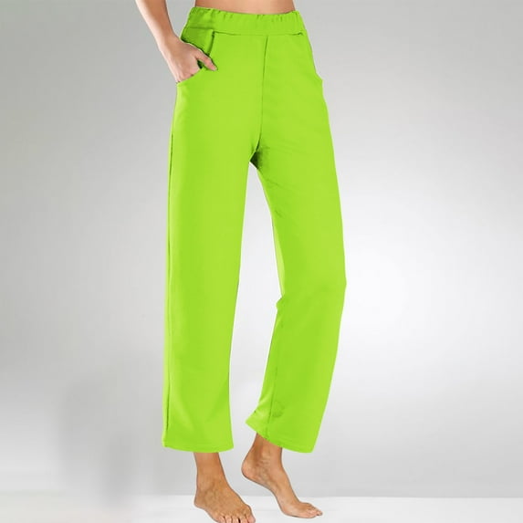 TrendVibe365 Womens Lounge Pants Summer Beach Pj Lounge Pants Mid Waisted Straight Leg Ankle Crop Pants Loose Fit Fashion Pull on Elastic Waist Trousers w Pockets Relaxed Soft