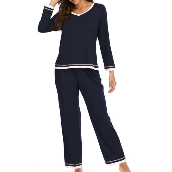 successthop Womens Lounge Sets 2 Piece Outfits Soft Solid Color V Neck Long Sleeve Shirts and Wide Leg Long Pants Fashion Vacation Pajamas Lounge Set Loungewear Summer Outfits