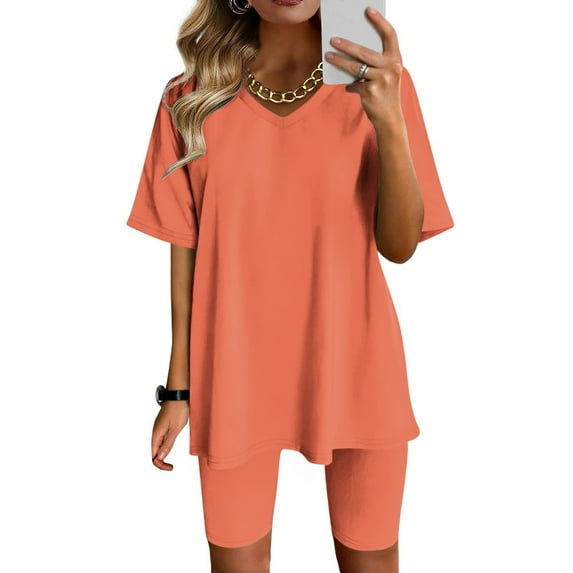 successthop Womens Matching Lounge Set Shorts Solid Color V Neck Short Sleeve Shirts and Shorts Cosy Loose Fit Pajamas Lounge Set Loungewear Summer Outfits