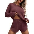 thumbnail image 1 of successthop Womens Matching Lounge Set Solid Color Knit Crewneck Long Sleeve Shirts and High Waist Shorts Fashion Vacation Pajamas Lounge Set Loungewear Summer Outfits, 1 of 6