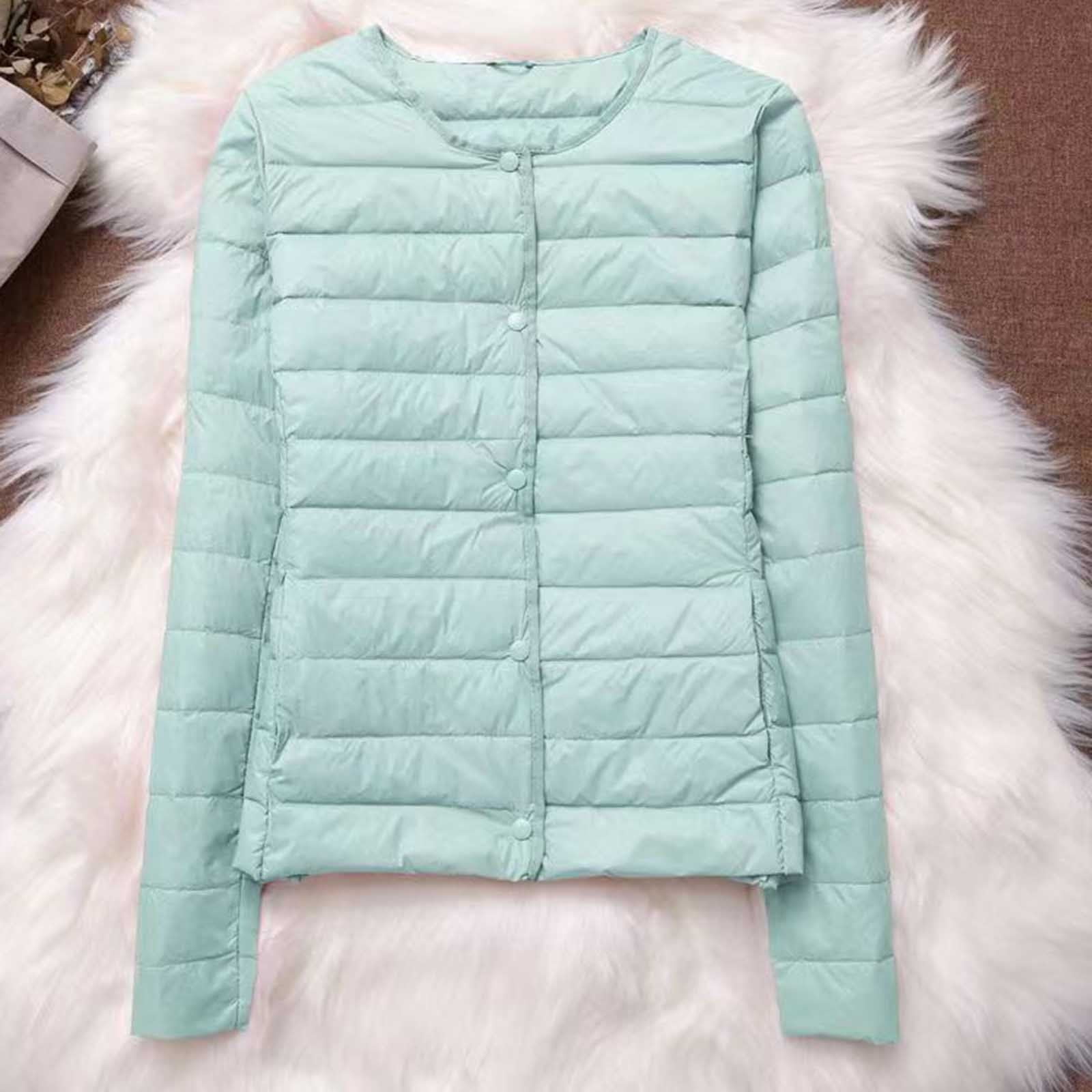 TrendVibe365 Womens Packable Puffer Jacket Green Long Sleeve Down