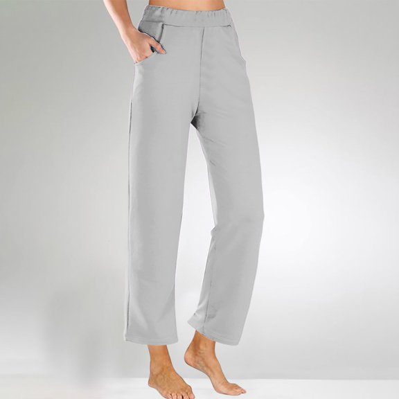 TrendVibe365 Womens Pajama Pants Summer Beach Pj Lounge Pants Mid Waisted Straight Leg Ankle Crop Pants Loose Fit Lightweight Pull on Elastic Waist Trousers w Pockets Relaxed Soft