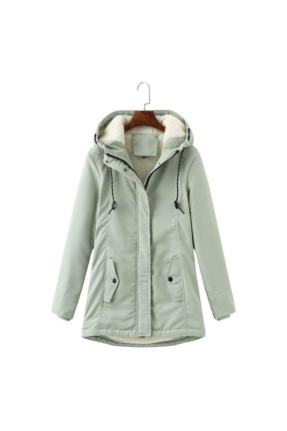 Womens Plus Puffer Jacket with Hood Green Long Sleeve Parkas Hooded Tunic Winter Coats Packable Warm Outerwear Plain Thick Coat Buttons Winter Clothes with Pockets Soft Comfy Tops