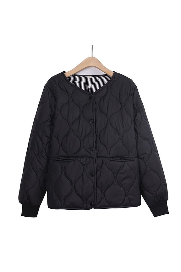 TrendVibe365 Womens Plus Puffer Jacket Short Black Long Sleeve Down Jacket No Hood Hip Length Winter Coats Packable Warm Outerwear Solid Thick Coat Zip Winter Clothes with Pockets 2023 Outfits