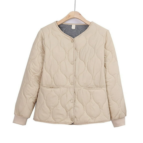 successthop Womens Plus Puffer Jacket Short Long Sleeve Down Jacket No Hood Hip Length Winter Coats Packable Warm Outerwear Solid Thick Coat Zip Winter Clothes with Pockets Soft Comfy Outfits