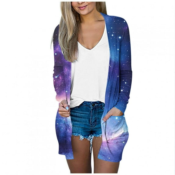 successthop Womens Printed Color Long Sleeve Cardigan Temperament Loose Comfortable Cardigan plus Size Plush Coat Long Cardigans with Pockets Everyday Wear Vacation Outfits Going Out Cardigan