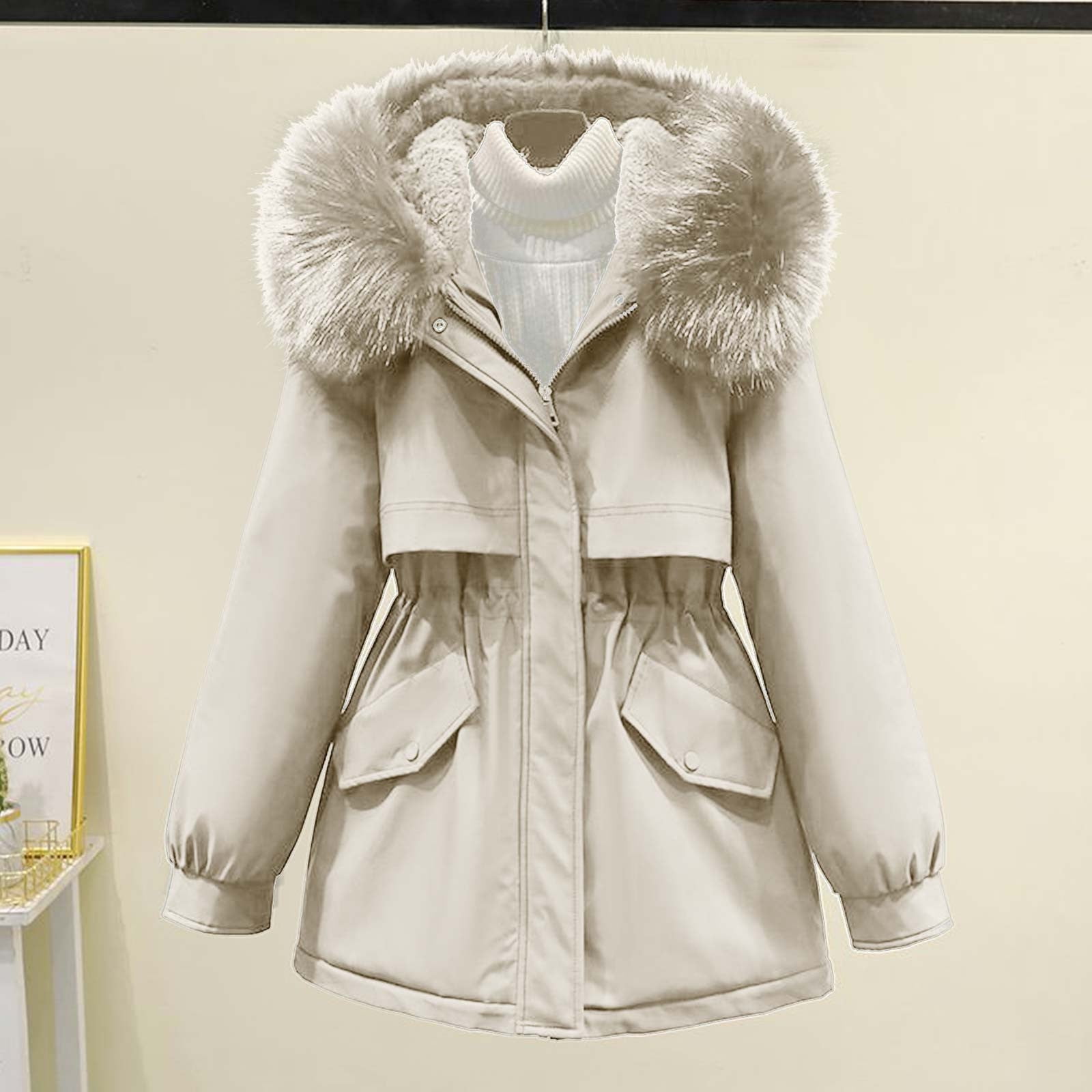 TrendVibe365 Womens Puffer Jacket with Hood Plus Size White Long Sleeve