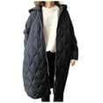 thumbnail image 1 of successthop Womens Puffer Jacket Oversized Black Long Sleeve Down Jacket without Hood Long Winter Coats Lightweight Warm Outerwear Solid Thick Coat Zip Winter Clothes with Pockets Overcoat, 1 of 5