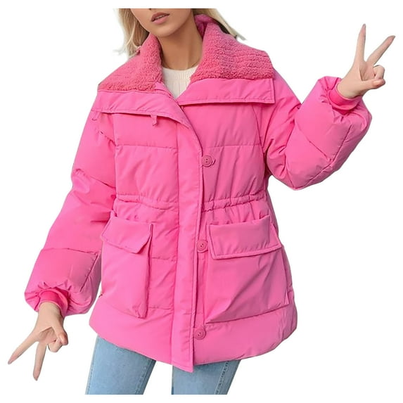 TrendVibe365 Womens Puffer Jackets and Coats Pink Long Sleeve Down Jacket without Hood Long Winter Coats Packable Warm Outerwear Solid Thick Coat Zip Winter Clothes with Pockets 2023 Overcoat