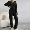 thumbnail image 1 of TrendVibe365 Womens Ribbed Lounge Sets 2 Piece Outfits Printed Loose Suit Long Cardigan Straight Black S, 1 of 6