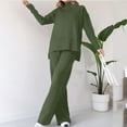 thumbnail image 1 of TrendVibe365 Womens Ribbed Lounge Sets 2 Piece Outfits Winter High Collar Loose Casual Two Piece Solid Color Knitted Set Long Sleeve Round Neck Top Set Green S, 1 of 6