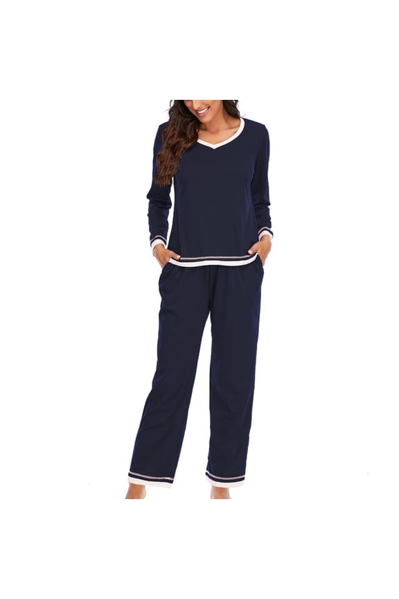 Womens Sets 2 Piece Outfits Lounge Patchwork Crewneck Long Sleeve Shirts and Wide Leg Long Pants Basic Travel Pajamas Lounge Set Loungewear Summer Outfits