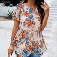 thumbnail image 1 of TrendVibe365 Womens Short Sleeve Tops Spring Blouse Tunic Flowy Peplum Retro Vintage Flower Tiered Curvy Hem Shirts Ruffle Sleeve Short Sleeve Tees Pullovers Round Neck Tshirts Loose Fit Outfits, 1 of 9