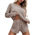 thumbnail image 1 of successthop Womens Summer Outfits Solid Color Knit Crewneck Long Sleeve Shirts and High Waist Shorts Cosy Loose Fit Pajamas Lounge Set Loungewear Summer Outfits, 1 of 6