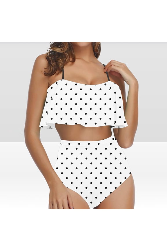TrendVibe365 Womens Swimsuits Bikini 2 Piece Flounce Falbala Ruffle Flowy Adjustable Spaghetti Strap Bandeau High Waist Swim Suits Modest Bathing Suit Polka Dots Loose Fit Boho Vacation Swimwears