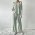 thumbnail image 1 of successthop Womens Two Piece Outfits Summer Solid Color Ribbed Knit Hoodie Long Sleeve Shirts and Long Pants Basic Travel Pajamas Lounge Set Loungewear Summer Outfits, 1 of 5