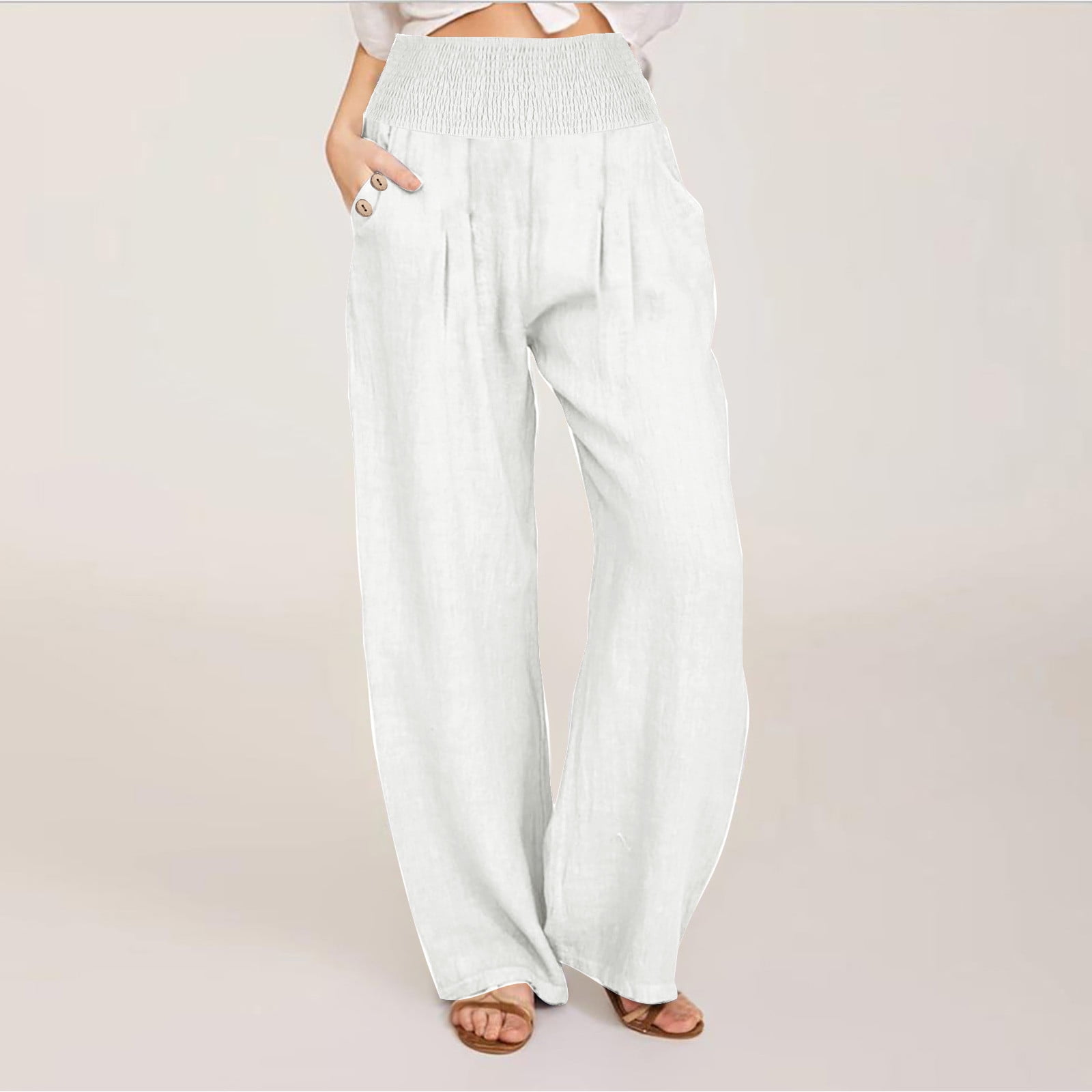 Beach Wide Leg Pants Summer Trousers Women Cotton Blend High Waist Loose Fit