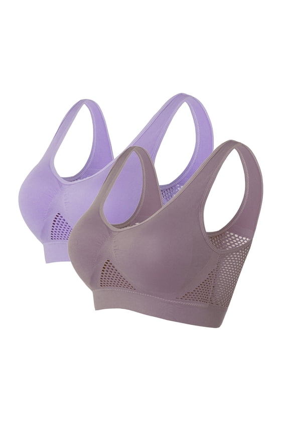Yoga Sports Bra Women Pack of 2 Mesh No Underwire Push up Bralettes Padded U Back Wide Strap Supportive Corset Bra Full Coverage Crop Tank Top Comfy Shapewear L