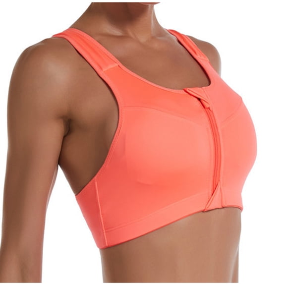 TrendVibe365 Yoga Sports Bra Women Plus Size Wirefree Push up Bralette Padded Zipped Front Closure Racerback Wide Strap Supportive Corset Full Coverage Crop Tank Top Sexy Shapewear Orange 5XL