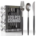 thumbnail image 1 of Crown Display 120-Piece Elegant Plastic Cutlery, Black and Silver, 1 of 10