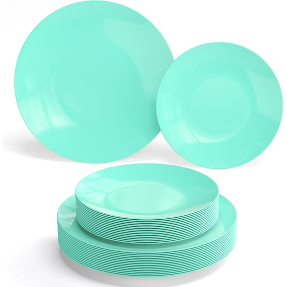 Trendables 120 Pcs Green Plates Plastic Dinner Plates 60 Guests I 60-10" Heavy Duty Plastic Plates & 60-8" Dessert Plates | Disposable Dinnerware Set | Green Plates, Green Plastic Plates Party Plates